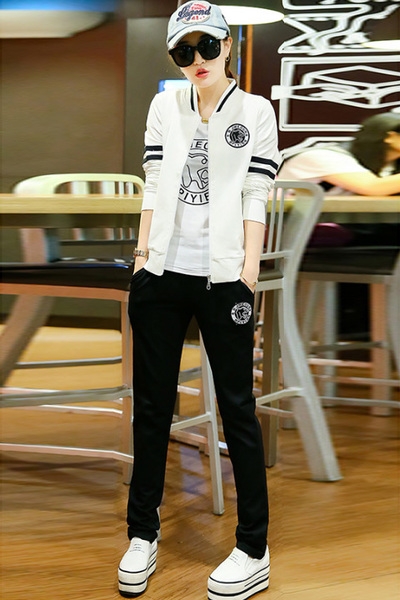 Дамски спортен екип три части тениска суичър и панталони: 4 цвята