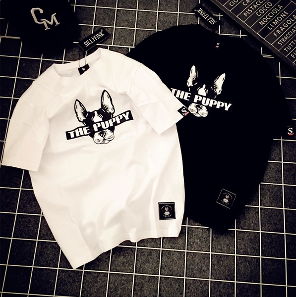 Стилна дамска блуза в черен и бял цвят с надпис и изображение 