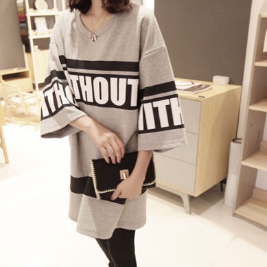 Сива дамска туника с 3/4 широки ръкави