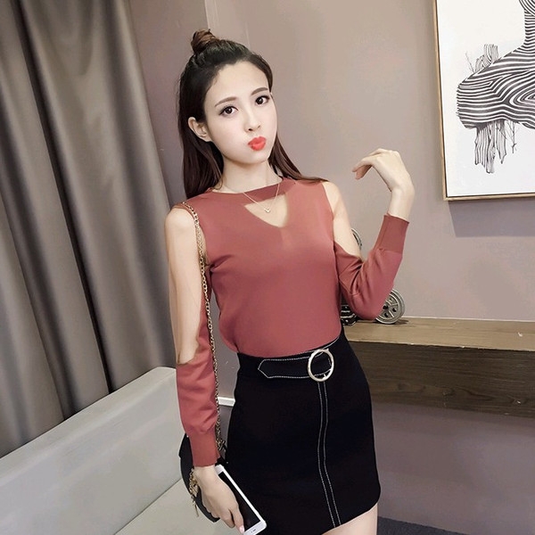 Стилна дамска блуза с прозрачни ръкави, тип Слим в зелен, бял, розов и черен цвят