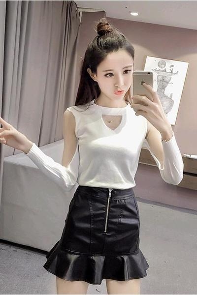 Стилна дамска блуза с прозрачни ръкави, тип Слим в зелен, бял, розов и черен цвят