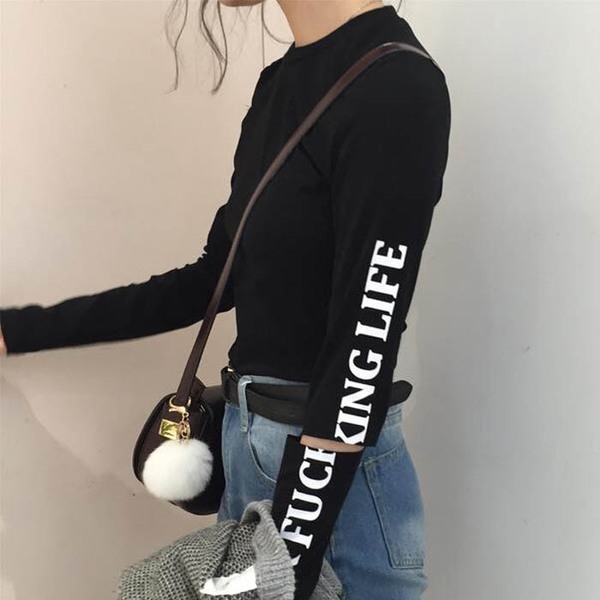 Дамска къса блуза с дълъг ръкав и надписи, в бял и черен цвят