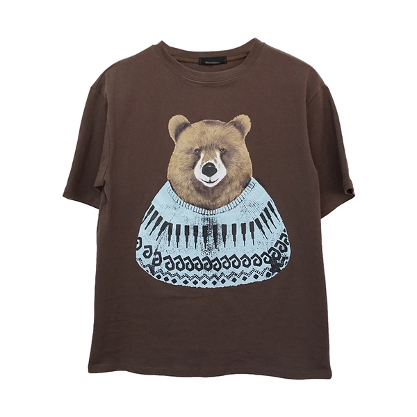 Стилна дамска блуза с изображение на мече, в бял и кафяв цвят с 3/4 ръкав