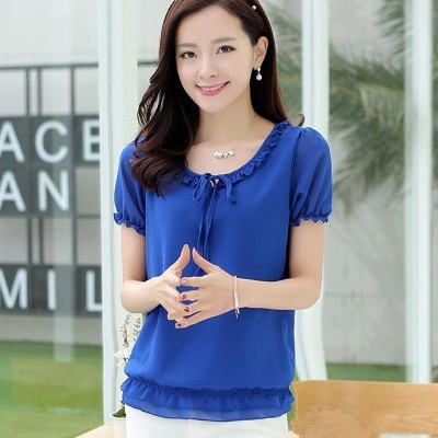 Свежа лятна блуза с къс ръкав с висящи връзки от шифон