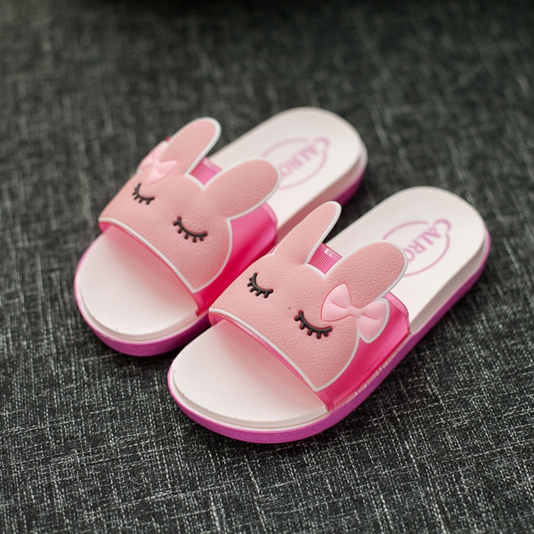 Детски чехли за момичета в розов и цикламен цвят с изображение и ушички