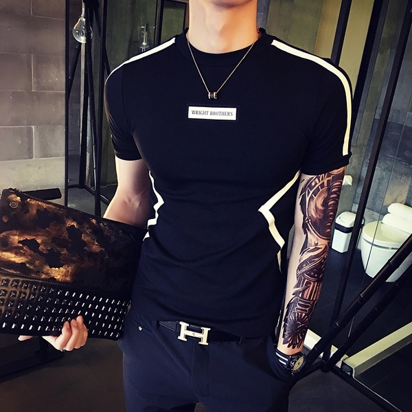 Пролетно-лятна мъжка тениска с къс ръкав различни модели в бял, черен и оранжев цвят