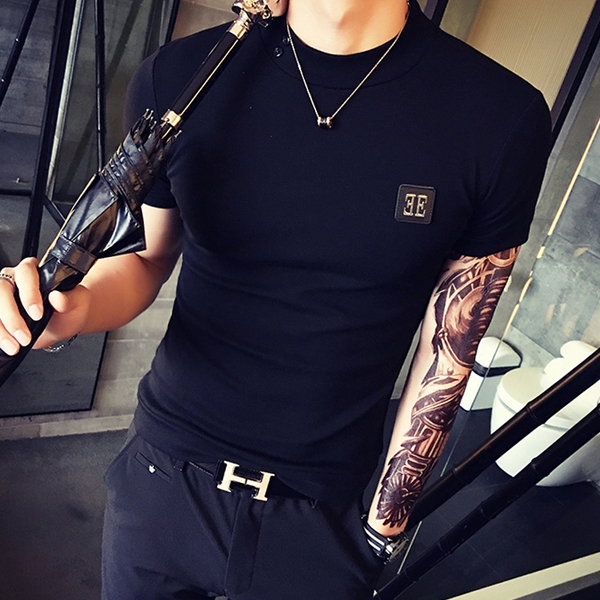 Пролетно-лятна мъжка тениска с къс ръкав различни модели в бял, черен и оранжев цвят