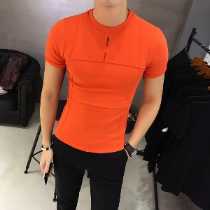 Пролетно-лятна мъжка тениска с къс ръкав различни модели в бял, черен и оранжев цвят