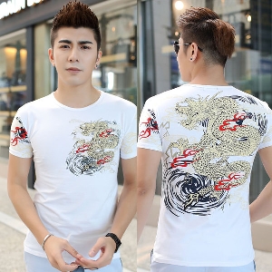 Мъжка тениска с къс ръкав с апликация дракон различни модели