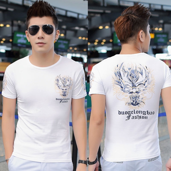 Мъжка тениска с къс ръкав с апликация дракон различни модели