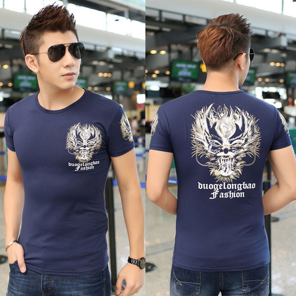 Мъжка тениска с къс ръкав с апликация дракон различни модели