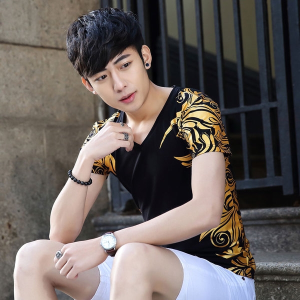 Мъжка тениска с къс ръкав с апликация дракон различни модели