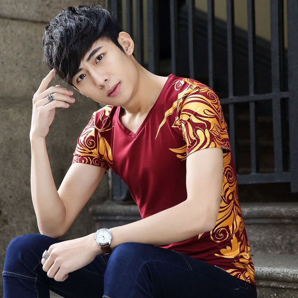 Мъжка тениска с къс ръкав с апликация дракон различни модели