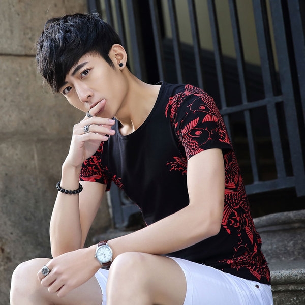 Мъжка тениска с къс ръкав с апликация дракон различни модели