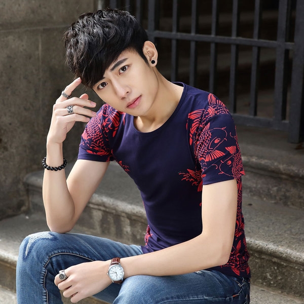 Мъжка тениска с къс ръкав с апликация дракон различни модели