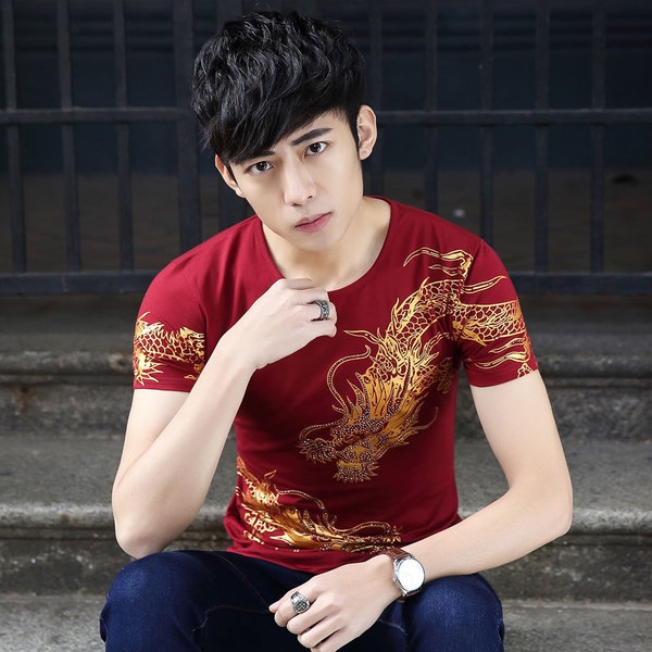 Мъжка тениска с къс ръкав с апликация дракон различни модели