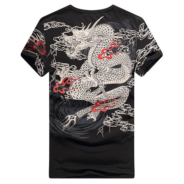 Мъжка тениска с къс ръкав с апликация дракон различни модели
