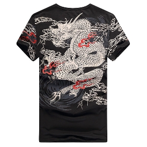 Мъжка тениска с къс ръкав с апликация дракон различни модели