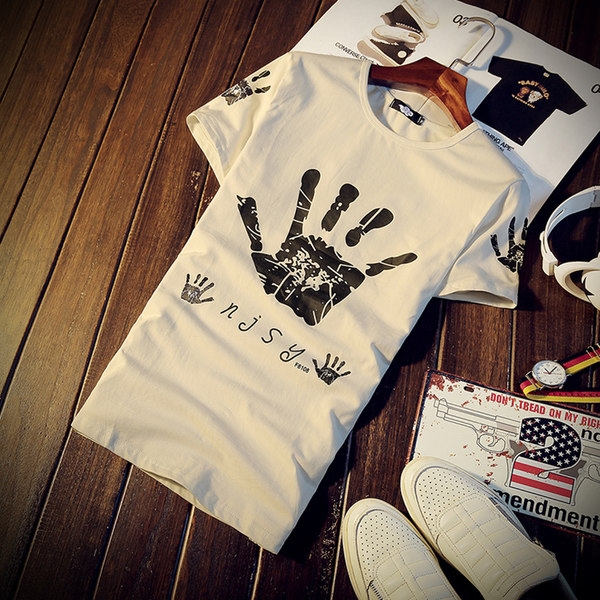 Мъжка тениска с къс ръкав с апликация на длани в 3 цвята