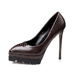 Дамски елегантни обувки с висок ток 12 см Черни и Червени