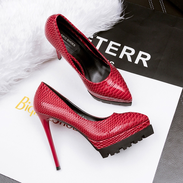 Дамски елегантни обувки с висок ток 12 см Черни и Червени