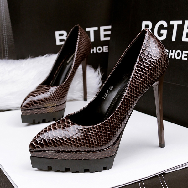 Дамски елегантни обувки с висок ток 12 см Черни и Червени