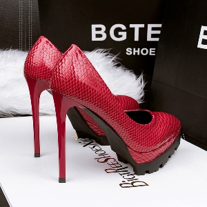 Дамски елегантни обувки с висок ток 12 см Черни и Червени