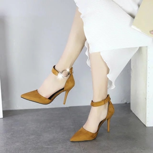 Дамски велурени летни отворени остри обувки Черни Червени Кафиви