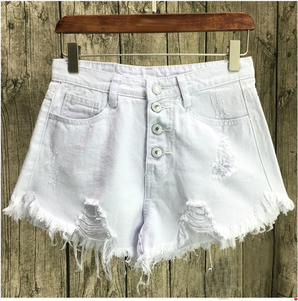Дънков къс панталон - накъсан и с ресни - 6 цвята