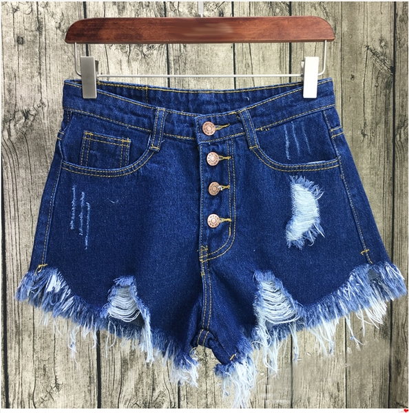 Дънков къс панталон - накъсан и с ресни - 6 цвята