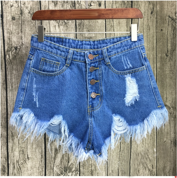 Дънков къс панталон - накъсан и с ресни - 6 цвята