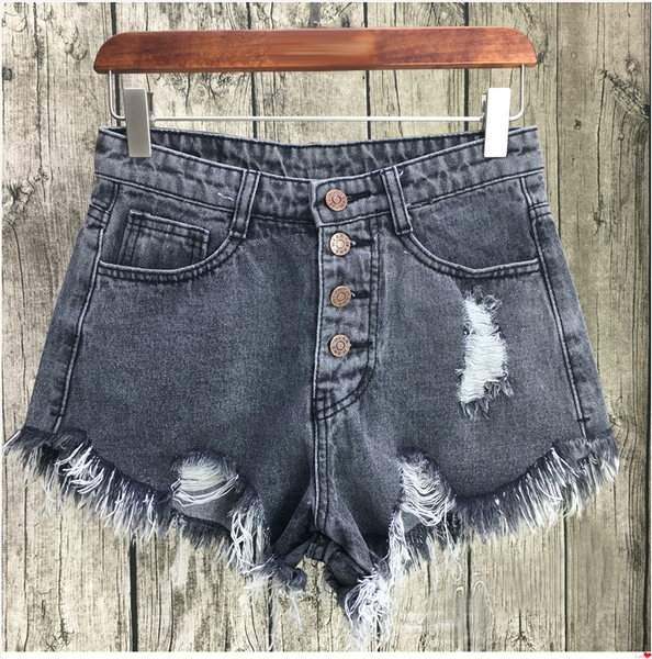 Дънков къс панталон - накъсан и с ресни - 6 цвята