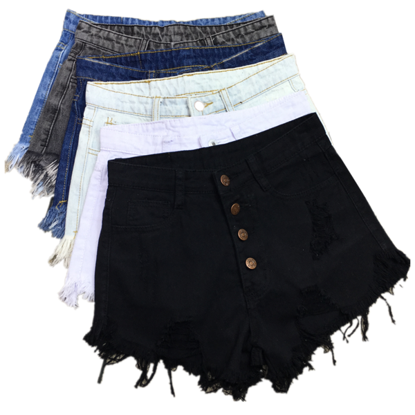 Дънков къс панталон - накъсан и с ресни - 6 цвята