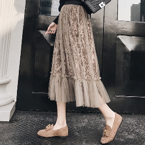 Модерна дълга плисирана пола с висока талия в различни цветове