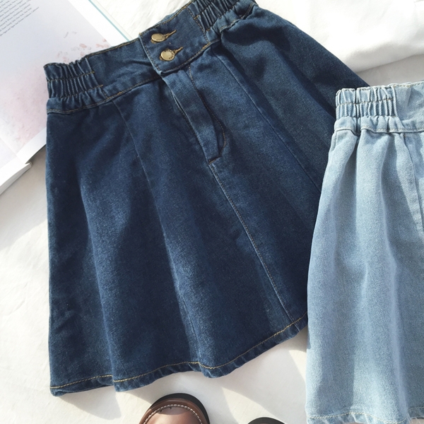 Еластична дънкова пола в светлосин и тъмносин цвят