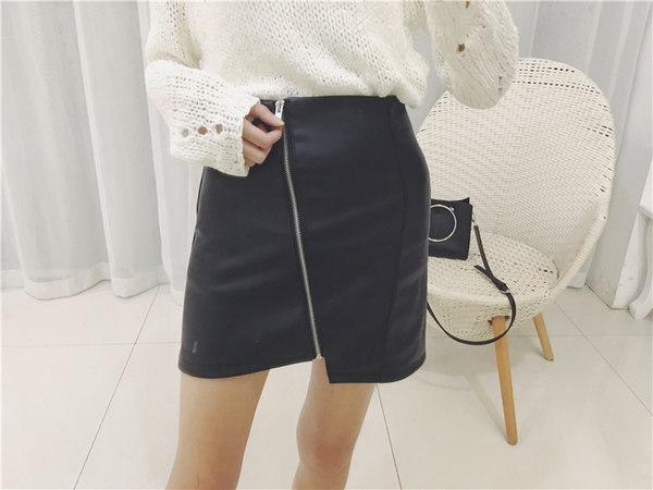 Lady δέρμα φούστα με φερμουάρ