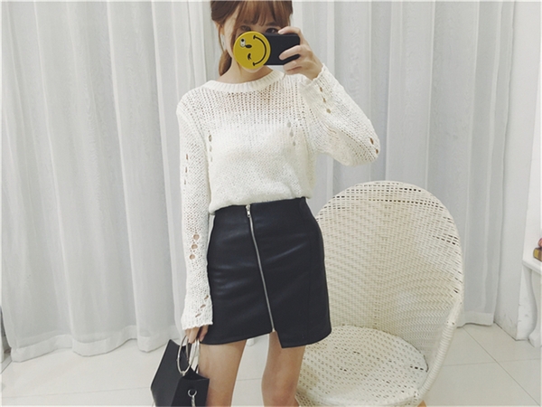 Lady δέρμα φούστα με φερμουάρ