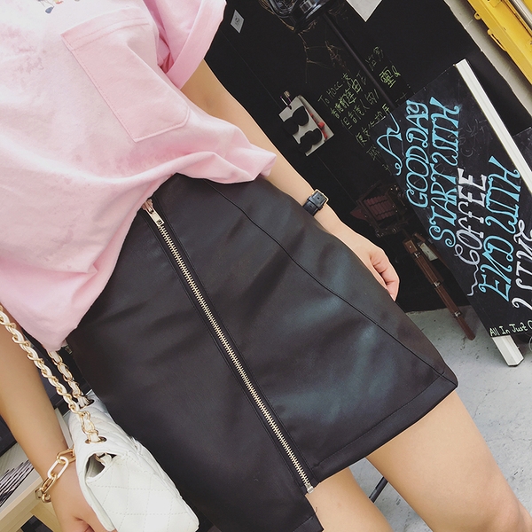 Lady δέρμα φούστα με φερμουάρ