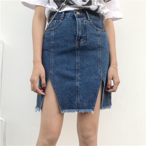 Μεγάλη τζιν φούστα τύπου τζιν με σχισμές
