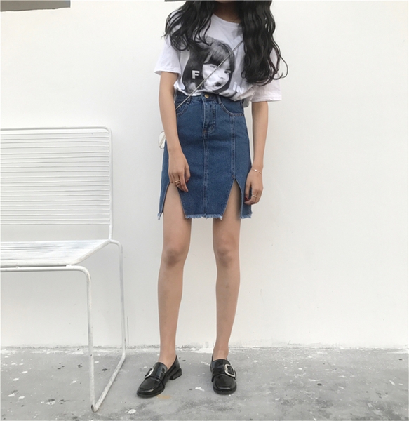 Μεγάλη τζιν φούστα τύπου τζιν με σχισμές