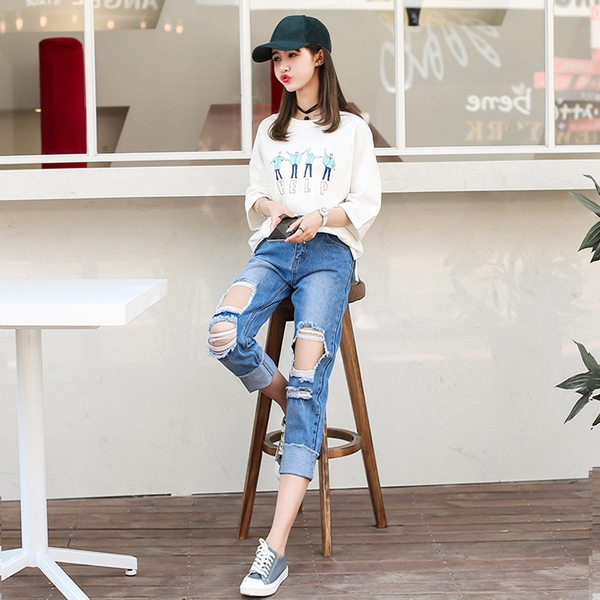 Летни накъсани небрежни дънки