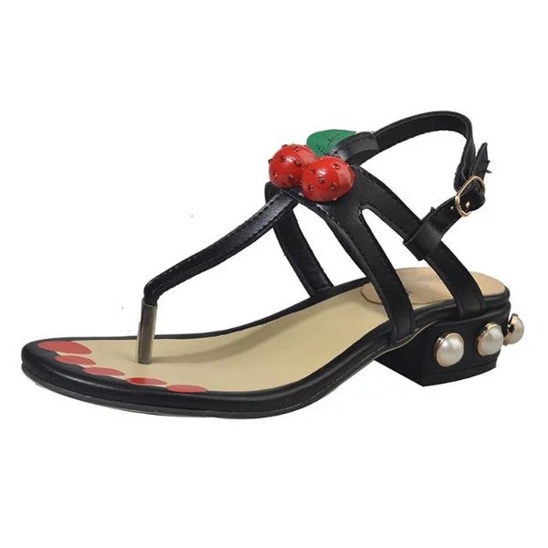 Δερμάτινα σανδάλια κυρίες χαμηλό κόκκινο και το μαύρο