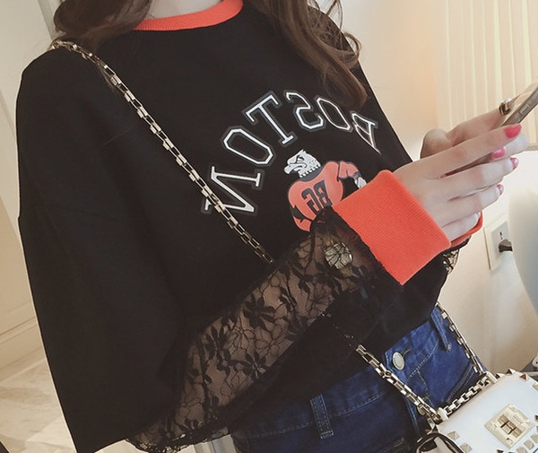 Уникална дамска блуза с дълъг ръкав и дантела `Boston Gliders`