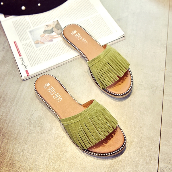 Дамски велурени ежедневни чехли с ресни