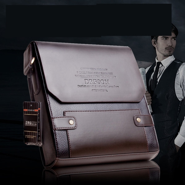 Мъжка тъмнокафява бизнес чанта тип куфарче от еко кожа