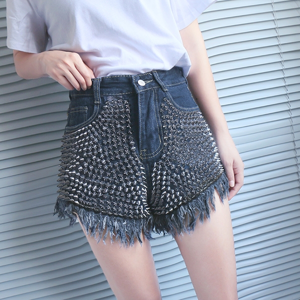 παντελόνι τζιν Σύντομη κυρίες με καρφιά και κρόσσια