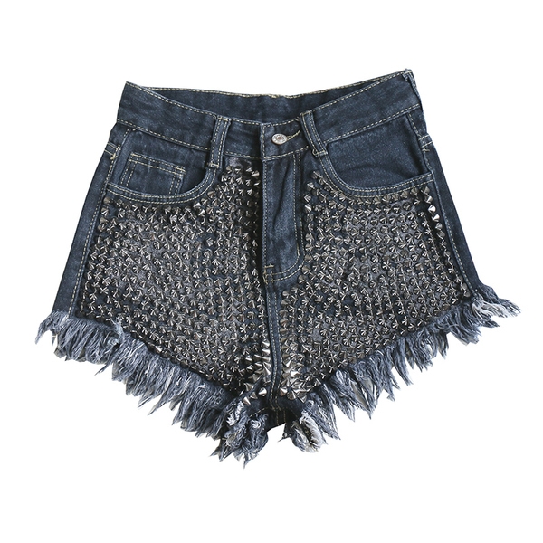 παντελόνι τζιν Σύντομη κυρίες με καρφιά και κρόσσια