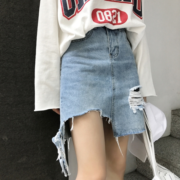 τζιν φούστα της Γυναίκας με κρόσσια και υψηλή μέση σε δύο χρώματα