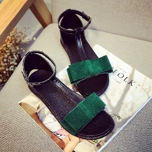 Дамски зелени и черни сандали на равна подметка