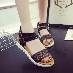 Дамски летни сандали брокатени с катарами : Черни и Бели